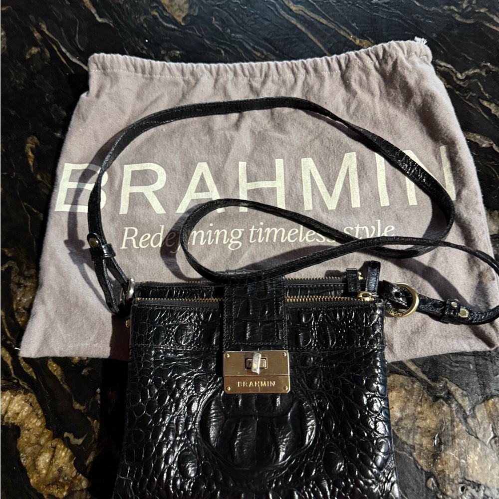 Brahmin Embossed Black Crossbody Bag